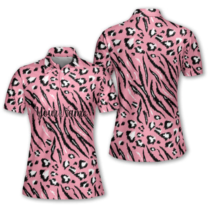 Pink tiger leopard texture women's sleeveless polo shirts custom team women golf shirts GY2268