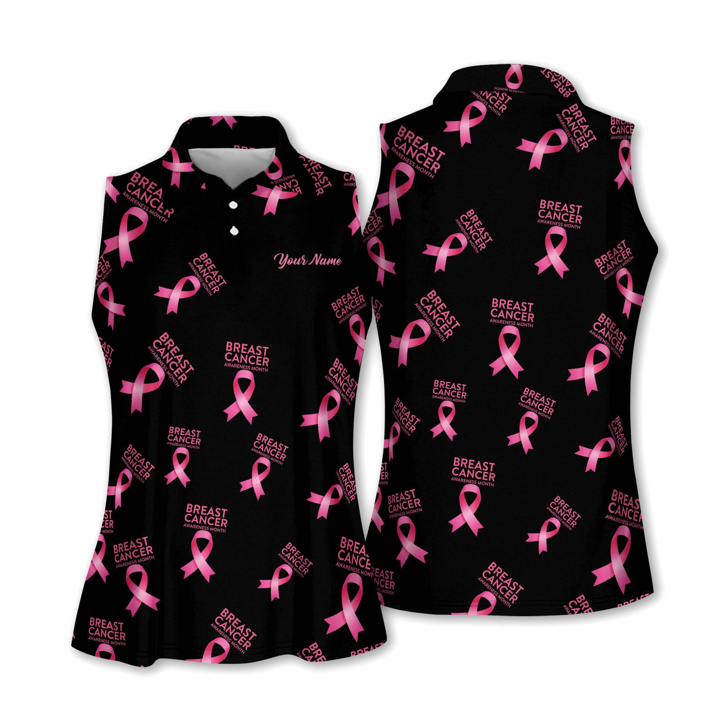 Breast cancer awareness pink ribbon womens sleeveless golf polo shirt custom name golf tops for women GY3111