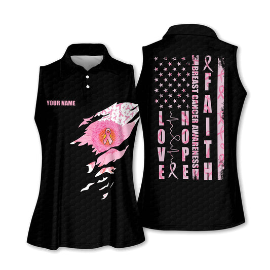 Faith hope love flower breast cancer awareness women's sleeveless polo shirts american flag golf tops GY3113