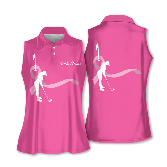 Breast cancer awareness golf shirts custom women sleeveless polo shirt, pink ribbon golf shirts GY3121