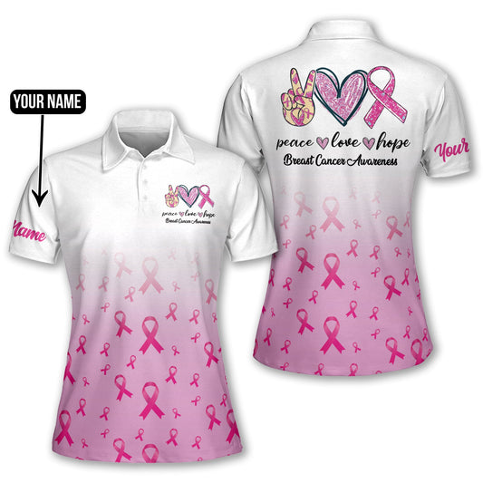 Pink ribbon women golf polo shirt, custom breast cancer awareness golf outfit, GY3339