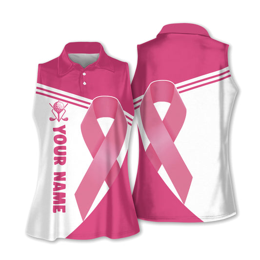 Breast cancer pink ribbon women sleeveless polo shirts, custom golf shirts for women golfing gifts GY3364