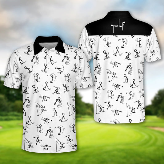 Stick figures playing golf men polo shirt, custom golf shirt, gift for golf lover GY3707