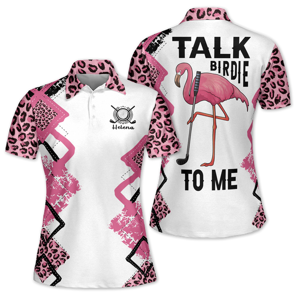 Talk Birdie To Me Custom Women's Golf Polo Shirts, Custom Funny Flamingo Golf Shirt Women GZ0007