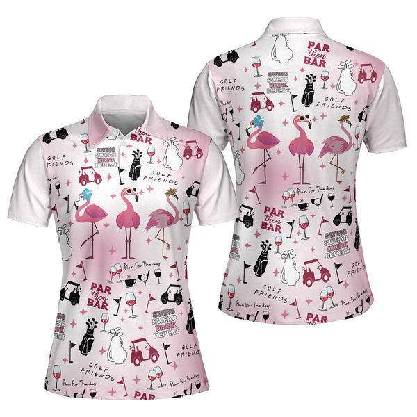 Par Then Bar Women's Flamingo Golf Polo Shirt, Funny Flamingo Pink Golf Shirt Women's GZ0020