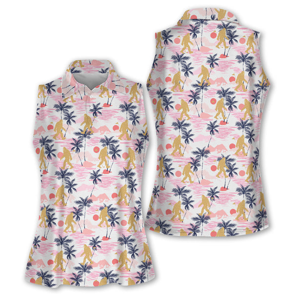 Tropical Bigfoot Sleeveless Women's Golf Shirt, Bigfoot Golf Shirt For Women GZ0023
