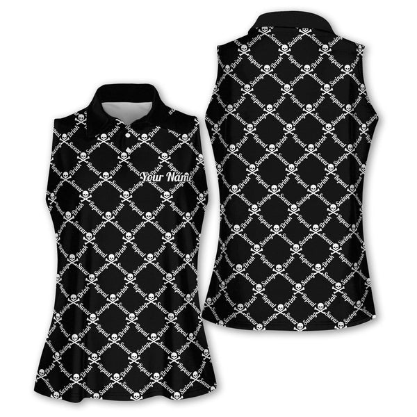 Swing Swear Drink Repeat Custom Skull Sleeveless Golf Shirt For Women, Custom Women's Funny Skull Golf Shirt GZ0024