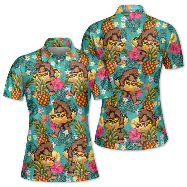 Women's Bigfoot Tropical Golf Polo Shirt, Bigfoot Golf Shirt Ladies GZ0029