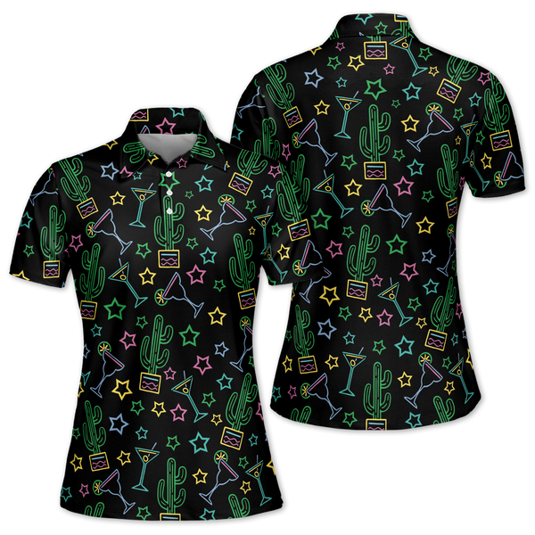 Neon Cactus Cocktail Golf Polo Shirts Womens, Cactus Golf Shirt Ladies GZ0036