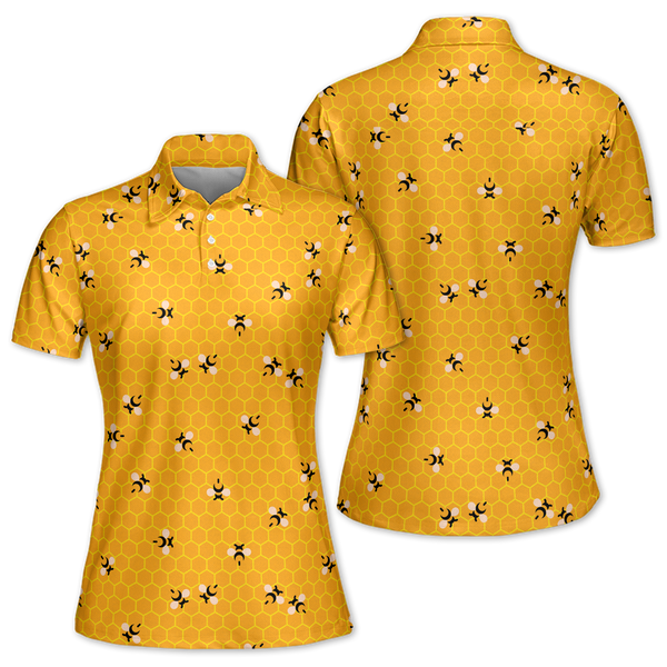 Bee Honeycomb Yellow Golf Polo Shirt For Ladies, Bee Golf Shirt Women's GZ0038