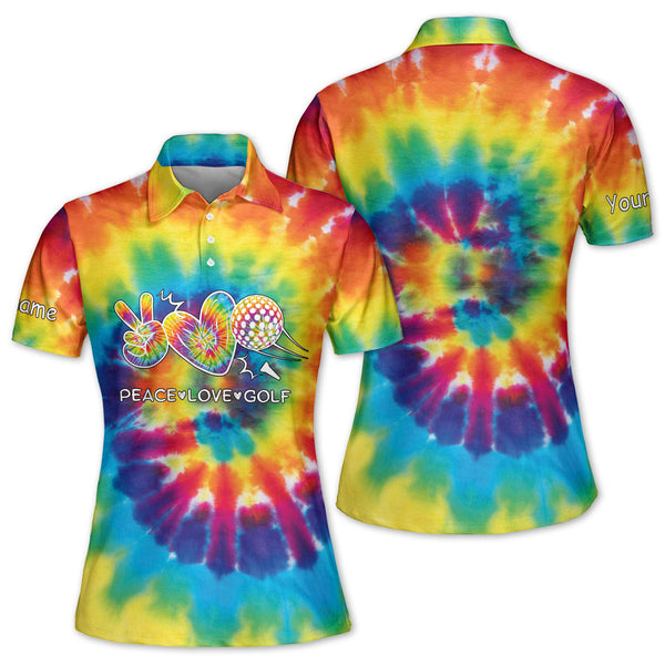 Peace Love Golf Custom Tie Dye Golf Polo Shirt Womens, Custom Ladies Tie Dye Golf Shirts GZ0044