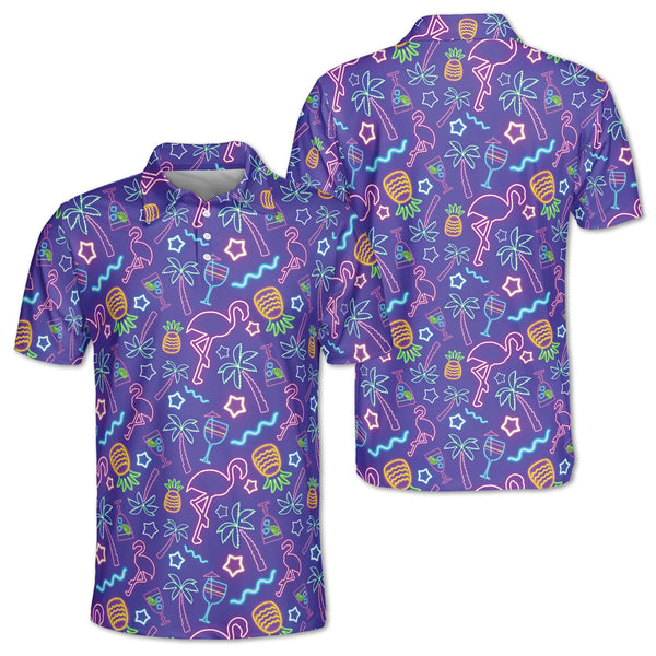 Neon Flamingo Tropical Golf Polo Shirt Mens, Neon Tropical Golf Shirts For Men GZ0057