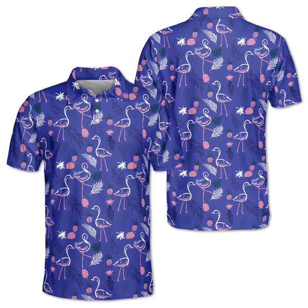 Mens Flamingo Purple Golf Polo Shirt, Flamingo Golf Shirt Men's GZ0058