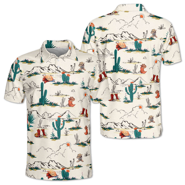 Cowboy Beige Golf Polo Shirt, Mens Western Golf Shirts GZ0064