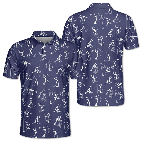 Stickfigures Mens Navy Golf Polo Shirt, Funny Stickfigures Golf Shirt For Men GZ0068