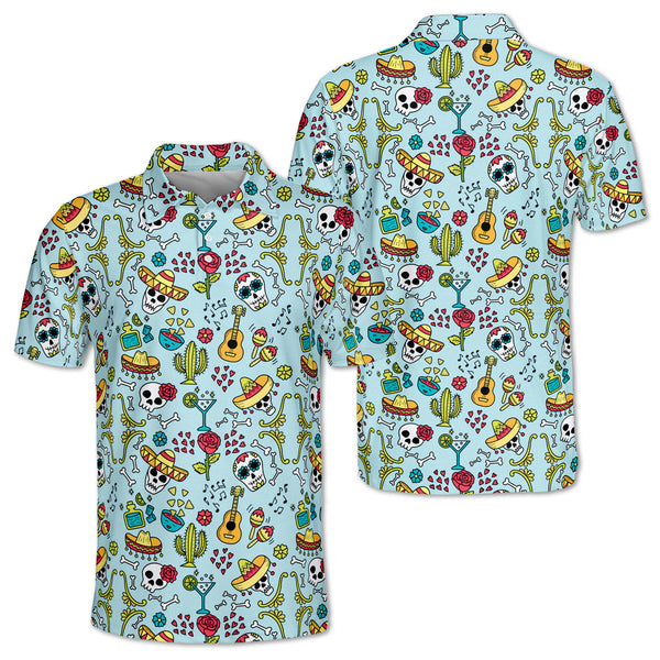 Mexican Skull Cactus Cinco De Mayo Golf Polo Shirt For Men, Cinco De Mayo Golf Shirt GZ0070