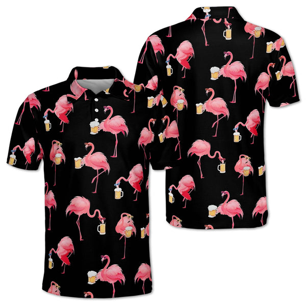 Mens Flamingo and Beer Golf Polo Shirt, Men's Flamingo Golf Shirt GZ0071
