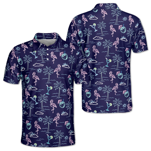 Men's Neon Flamingo Tropical Golf Polo Shirts, Flamingo Golf Shirt Mens GZ0072