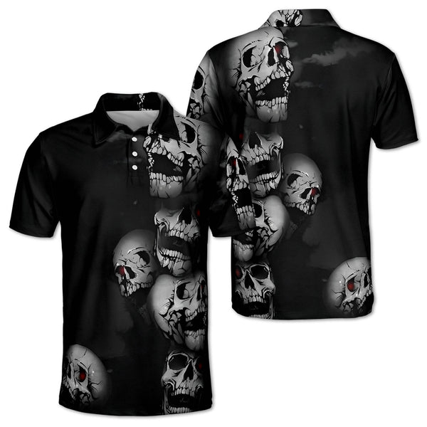 Skull Mens Black Golf Polo Shirt, Skull Golf Shirt Men GZ0077