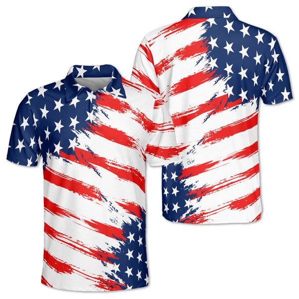 Men's Red White And Blue American Flag Golf Polo Shirts, Men Patriotic Golf Shirts GZ0079