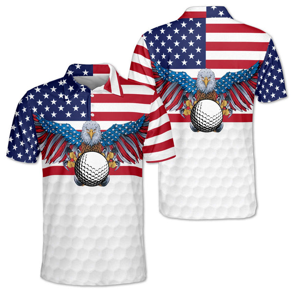 Mens American Eagle Flag Golf Polo Shirt, Men's Patriotic Golf Shirts GZ0080