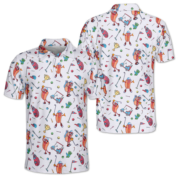 Funny Hot Dog Mens White Golf Polo Shirt, Hot Dog Golf Shirt For Men GZ0085