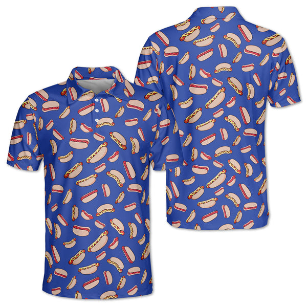 Hot Dog Mens Blue Golf Polo Shirts, Hot Dog Golf Shirt Men GZ0087