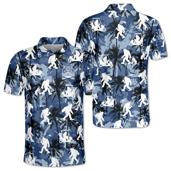 Custom Bigfoot Sasquatch Mens Blue Golf Polo Shirts, Custom Bigfoot Golf Shirt For Men GZ0091