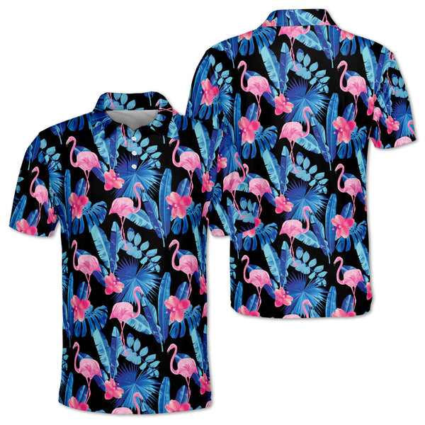 Tropical Flamingo Mens Golf Polo Shirts, Flamingo Golf Shirts Men's GZ0094