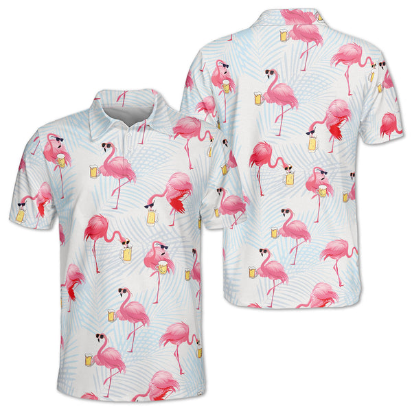 Mens Flamingo Beer Golf Polo Shirt, Flamingo Golf Shirt Mens GZ0095
