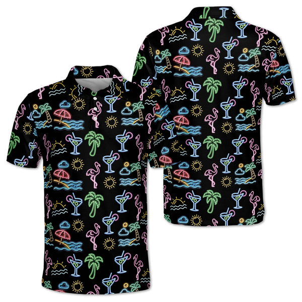 Neon Flamingo Tropical Golf Polo Shirt For Men, Mens Neon Tropical Golf Shirts GZ0096