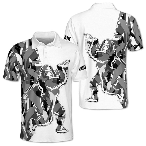 Grey Bigfoot Sasquatch Golf Polo Shirts Mens, Men's Bigfoot Golf Shirt GZ0104