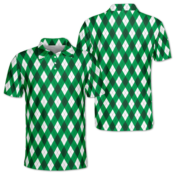 Mens Green Argyle Golf Polo Shirt, Argyle Golf Shirt Men GZ0106