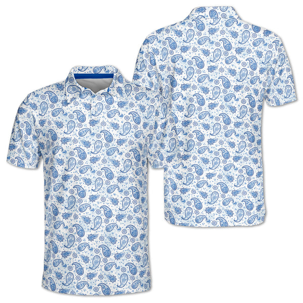 Blue Paisley Golf Polo Shirt Mens, Paisley Golf Shirt For Men GZ0116