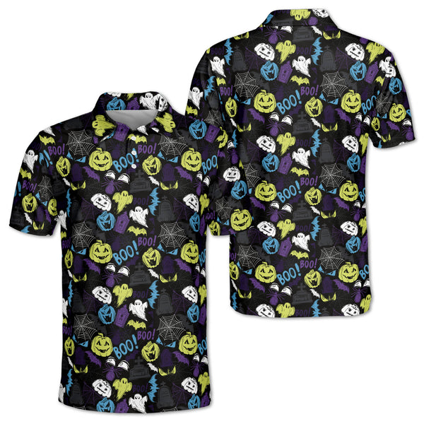 Pumpkin Ghost Halloween Men Golf Polo Shirts, Halloween Golf Shirt Mens GZ0117