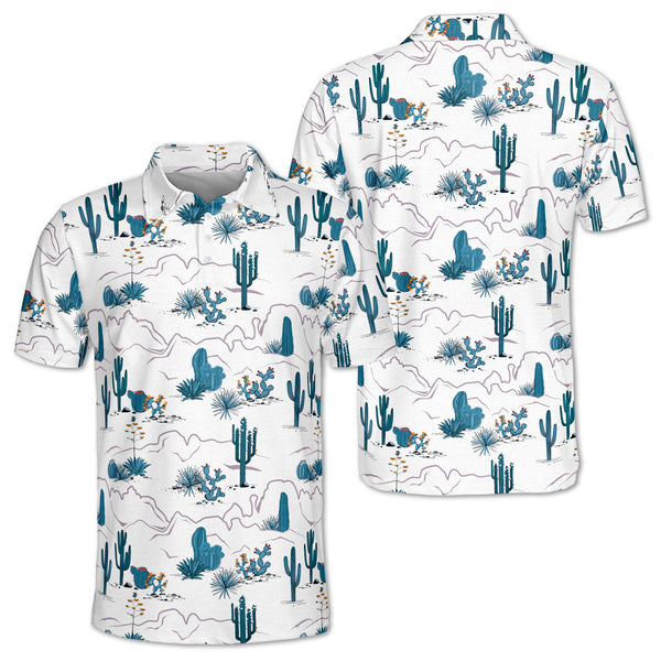 Men's Cactus Golf Polo Shirts, Western Golf Shirts For Men GZ0120