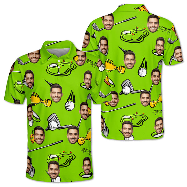 Custom Face Mens Green Golf Polo Shirts, Custom Face Golf Shirts Men GZ0123