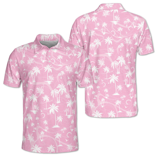 Mens Pink Tropical Golf Polo Shirts, Tropical Golf Shirts For Men GZ0130