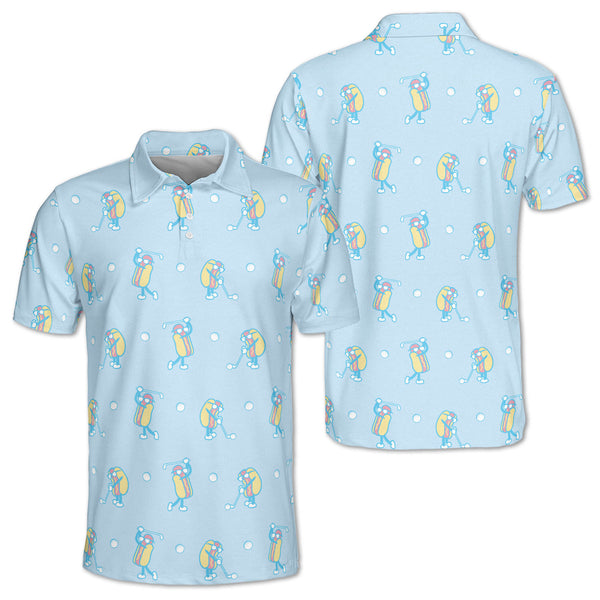 Funny Hot Dog Light Blue Golf Polo Shirt Mens, Hot Dog Golf Shirt GZ0137