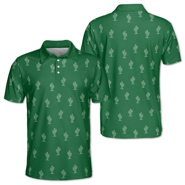 Cactus Mens Green Golf Polo Shirts, Cactus Golf Shirts For Men GZ0144