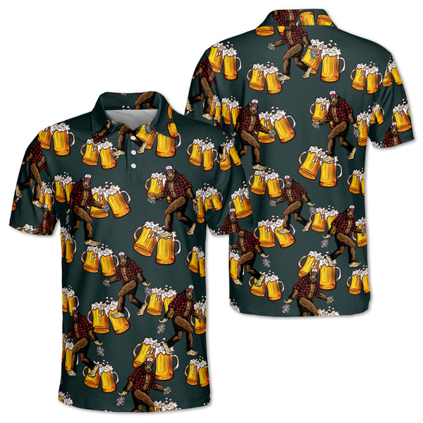 Beer Bigfoot Mens Green Golf Polo Shirts, Beer Golf Shirts GZ0153
