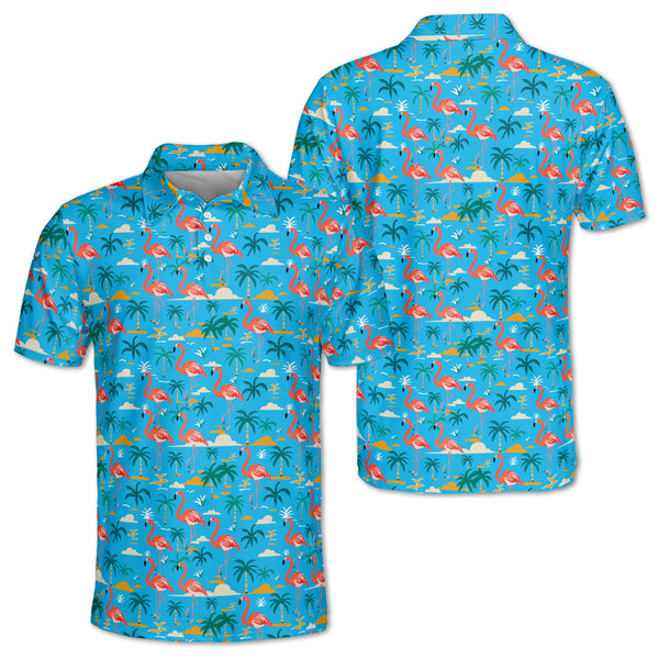 Flamingo Blue Golf Polo Shirts Men's, Mens Flamingo Golf Shirt GZ0154