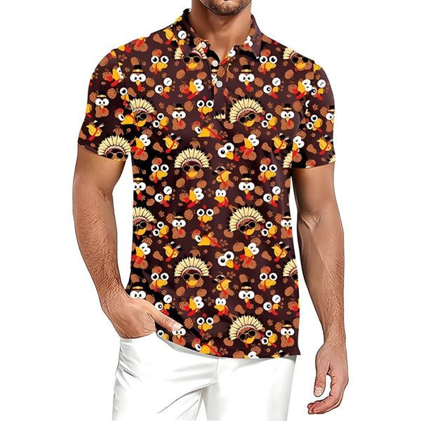 Mens Funny Turkey Golf Polo Shirt, Thanksgiving Golf Shirts For Men GZ0162