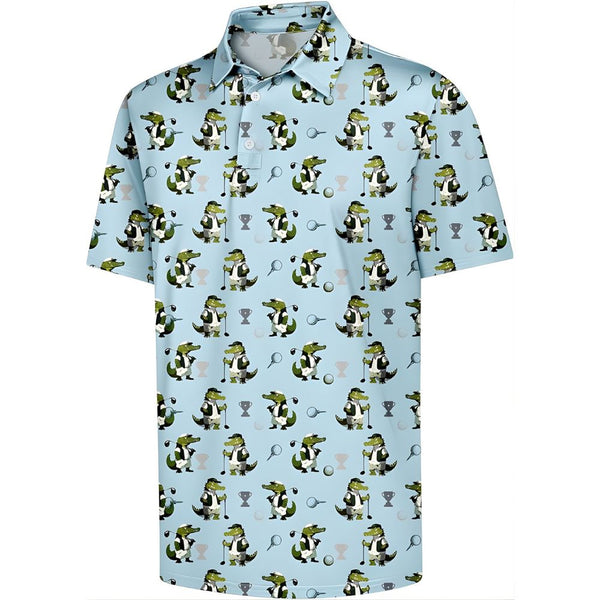 Light Blue Crocodile Golf Polo Shirt For Men, Mens Crocodile Golf Shirts GZ0163