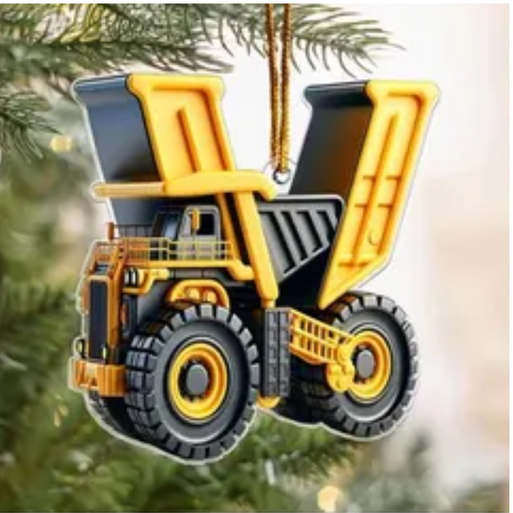 Personalized Construction Vehicle Letter Ornament 2024, Custom Initial Letter Truck Tractor Ornament ON0970