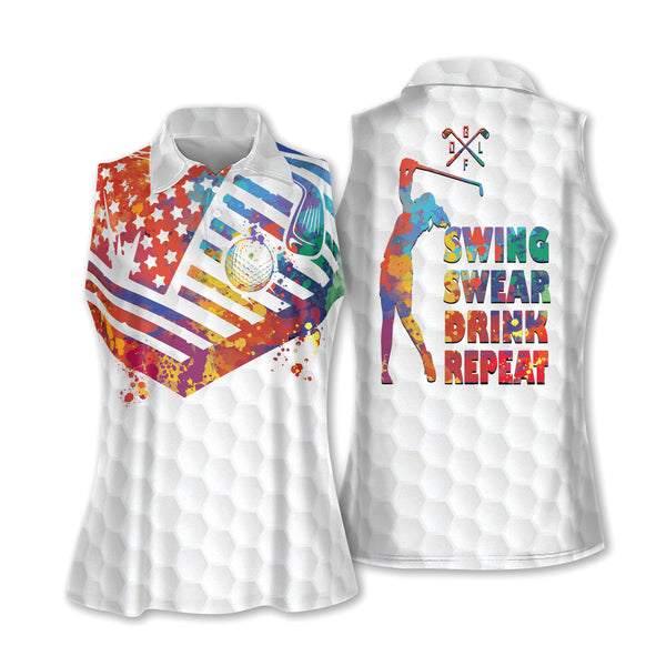 Swing Swear Drink Repeat Custom Womens Sleeveless Golf Shirts, Custom Funny Golf Shirts Women GW0060