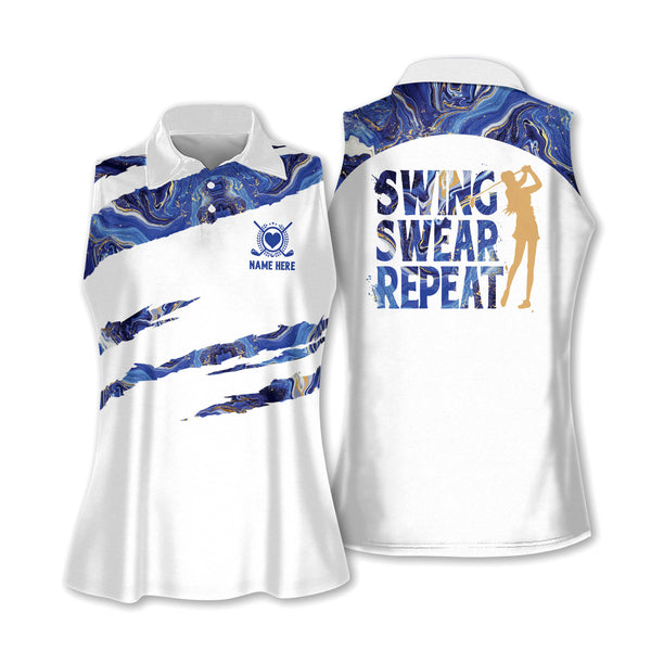 Custom Swing Swear Drink Repeat Womens Sleeveless Golf Shirts, Custom Funny Golf Shirts For Women GW0048