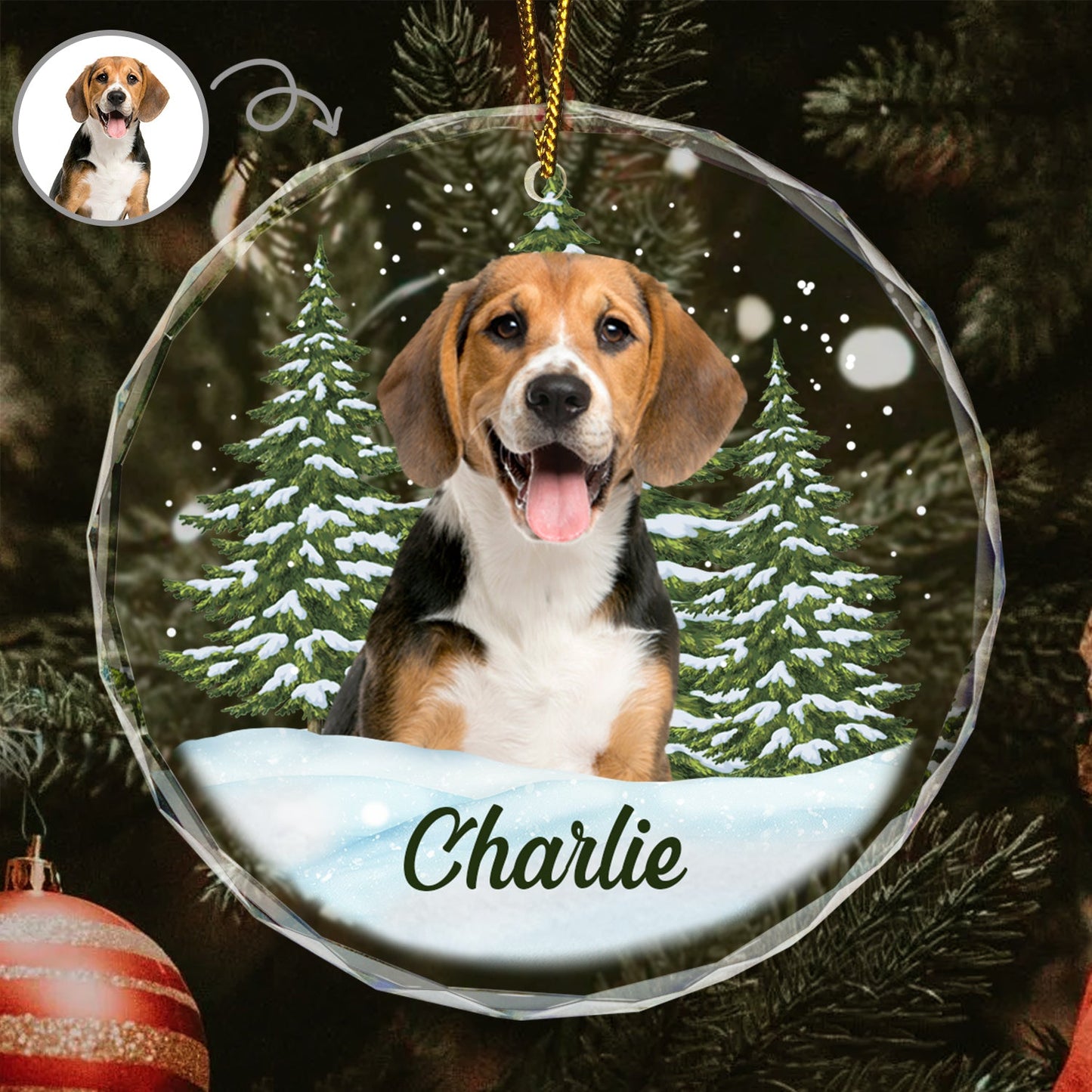 Custom Photo Pet Face - Christmas Ornament For Dog Lovers, Cat Lovers, Pet Lovers, Pet Memorial - Personalized Circle Glass Ornament  ON0316