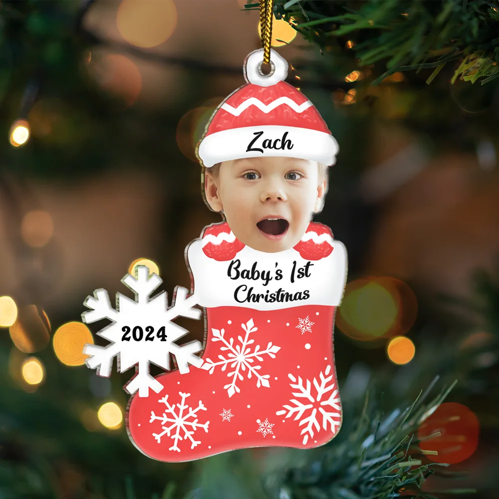 Custom Photo Baby's 1st Christmas - Personalized Cutout Acrylic Ornament, Personalized Babys First Christmas 2024 Ornament With Photo ON0024