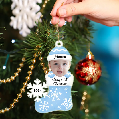 Custom Photo Baby's 1st Christmas - Personalized Cutout Acrylic Ornament, Personalized Babys First Christmas 2024 Ornament With Photo ON0024